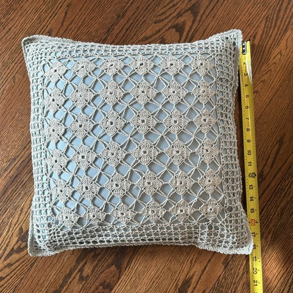 Vintage Hand Made Crochet Lace Blue Throw Pillow‎ 18